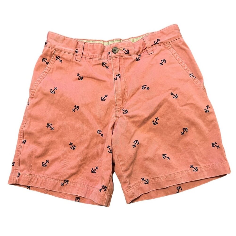 Izod men's light red shorts size 30 blue anchor print, side & back slash pockets
